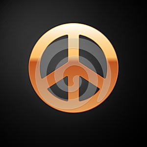 Gold Peace icon isolated on black background. Hippie symbol of peace. Vector Illustration