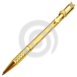 Gold pen isolated on white background