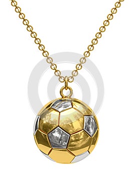 Gold pendant in shape of soccer ball on chain