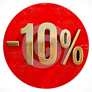 Gold 10 Percent Sign on Red