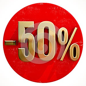 Gold 50 Percent Sign on Red