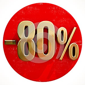 Gold 80 Percent Sign on Red