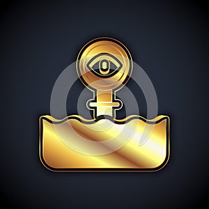 Gold Periscope in the waves above the water icon isolated on black background. Vector