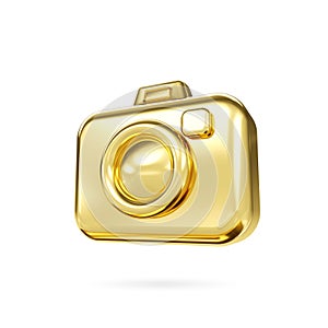 Gold photo camera 3d icon. 3d simple gold camera with lens symbol. Concept technology and snapshot photography. 3d rendering