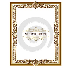 Gold photo frame with corner thailand line floral for picture, Vector design decoration pattern style.frame border design is patte