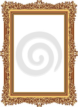 Gold photo frame with corner thailand line floral for picture, Vector design decoration pattern style.frame border design is patte