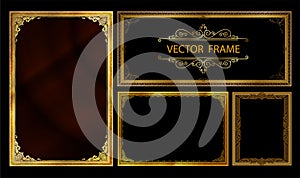 Gold photo frame with corner thailand line floral for picture, Vector design decoration pattern style.frame border design is patte