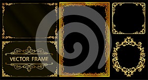 Gold photo frame with corner thailand line floral for picture, Vector design decoration pattern style. frame border design is patt