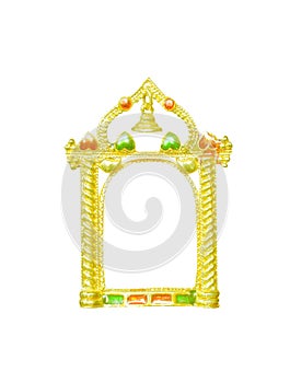 Gold picture frame with bell and decoration heart shape patterns isolated on white background,modern style