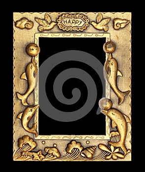 Gold picture frame on black background