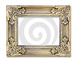 Gold picture frame with a decorative pattern on white background