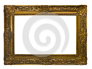 Gold picture frame. Isolated over white