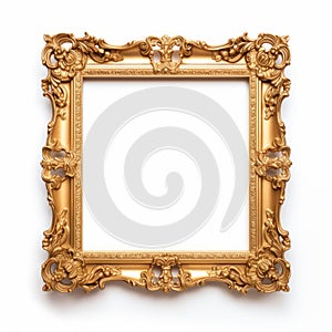Unique Gold Frame On White Background Stock Photo photo