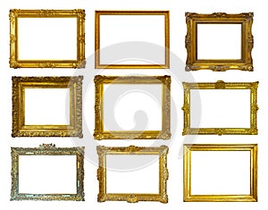 Gold picture frames. Isolated over white
