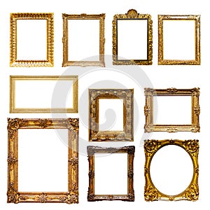 Gold picture frames. Isolated on white
