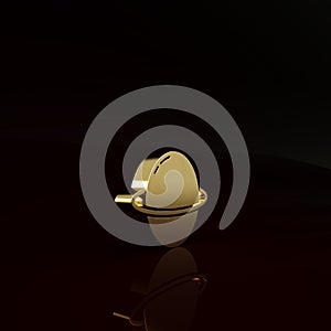 Gold Planet Saturn with planetary ring system icon isolated on brown background. Minimalism concept. 3d illustration 3D