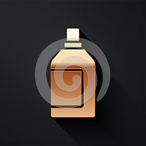 Gold Plastic bottle for laundry detergent, bleach, dishwashing liquid or another cleaning agent icon isolated on black