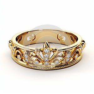 Gold Plated Crown Wedding Ring With Diamond Accents
