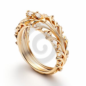 Gold Plated Diamond Ring With Twisted Branches Design