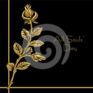 Gold plated floral template. Tombstone layout design with a text frame