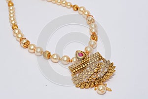 Gold plated jewelry -Fancy Designer golden long neck-set macro image