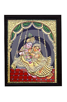 Gold plated krishna and radha painting