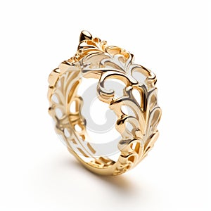 Intricate Gold Leaf Ring With Art Nouveau Inspired Design photo