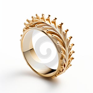 Gold Plated Ring With Spikes And Leaves - Realistic And Detailed Crown Inspired Design