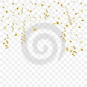 Gold-plated serpentine and tinsel falls. Isolated background. Vector illustration.