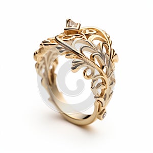 Gold Plated Vine Diamond Ring Inspired By Frantisek Kupka