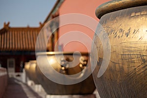 Gold-plated water vats in the Forbidden City