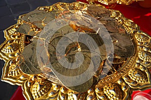 Gold plates used for Chinese New Year ornament in Bangkok, Thailand