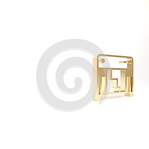 Gold Plotter icon isolated on white background. Large format multifunction printer. Polygraphy, printshop service. 3d