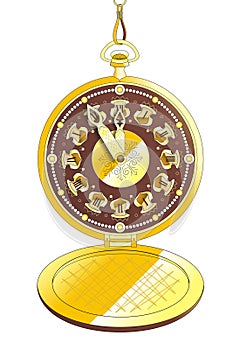 Gold pocket watch in vector