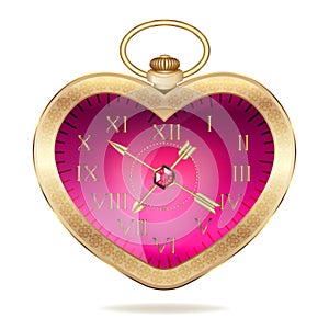 Gold pocket watch in the form of heart