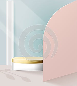 gold podium on paper background, mockup template for product advertising. imitation of trend photography.
