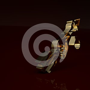 Gold Poison on the arrow icon isolated on brown background. Poisoned arrow. Minimalism concept. 3D render illustration