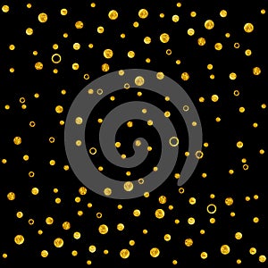 Gold polka dots splatter circle like snowfall.Confetti Gold color Christmas watercolor illustration isolated on black background.D
