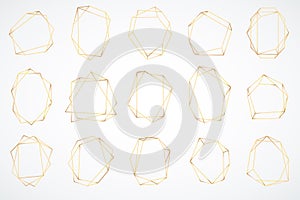 Gold polygonal frames. Elegant geometric polyhedron art deco style for wedding invitation card, decorative trendy