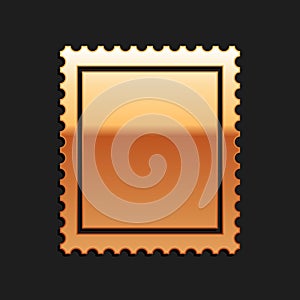 Gold Postal stamp icon isolated on black background. Long shadow style. Vector