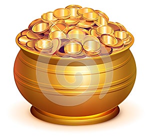 Gold pot full of gold coins photo