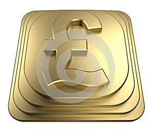 Gold pound symbol on a pedestal 3d rendering