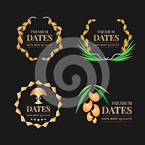 Gold Premium dates friut logo sign on black background collection vector design