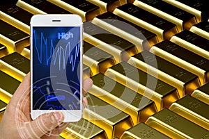 Gold Price Trading Concept Using Smartphone or Smart Device to M