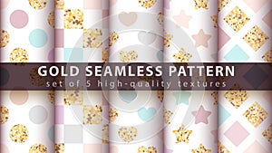Gold princess glitter seamless pattern.