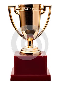 Gold prize cup on stand