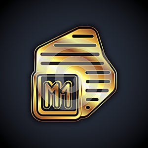 Gold Processor icon isolated on black background. CPU, central processing unit, microchip, microcircuit, computer