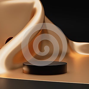 Gold product background stand or podium pedestal on luxury advertising display with blank backdrops. 3D rendering