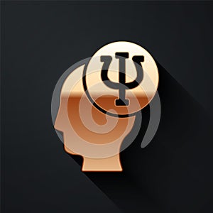 Gold Psychology icon isolated on black background. Psi symbol. Mental health concept, psychoanalysis analysis and