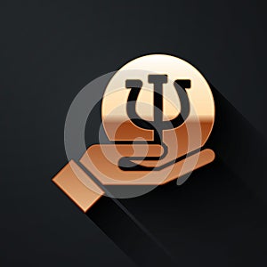 Gold Psychology icon isolated on black background. Psi symbol. Mental health concept, psychoanalysis analysis and